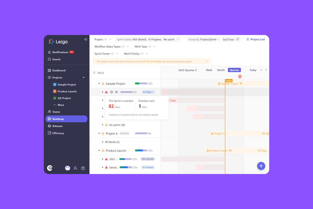 See your projects in Gantt with Leiga