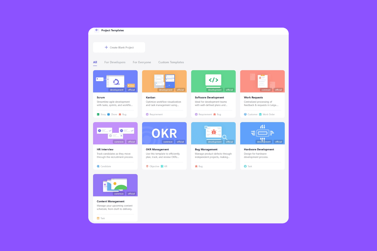 Leiga's templates for project planning and task management