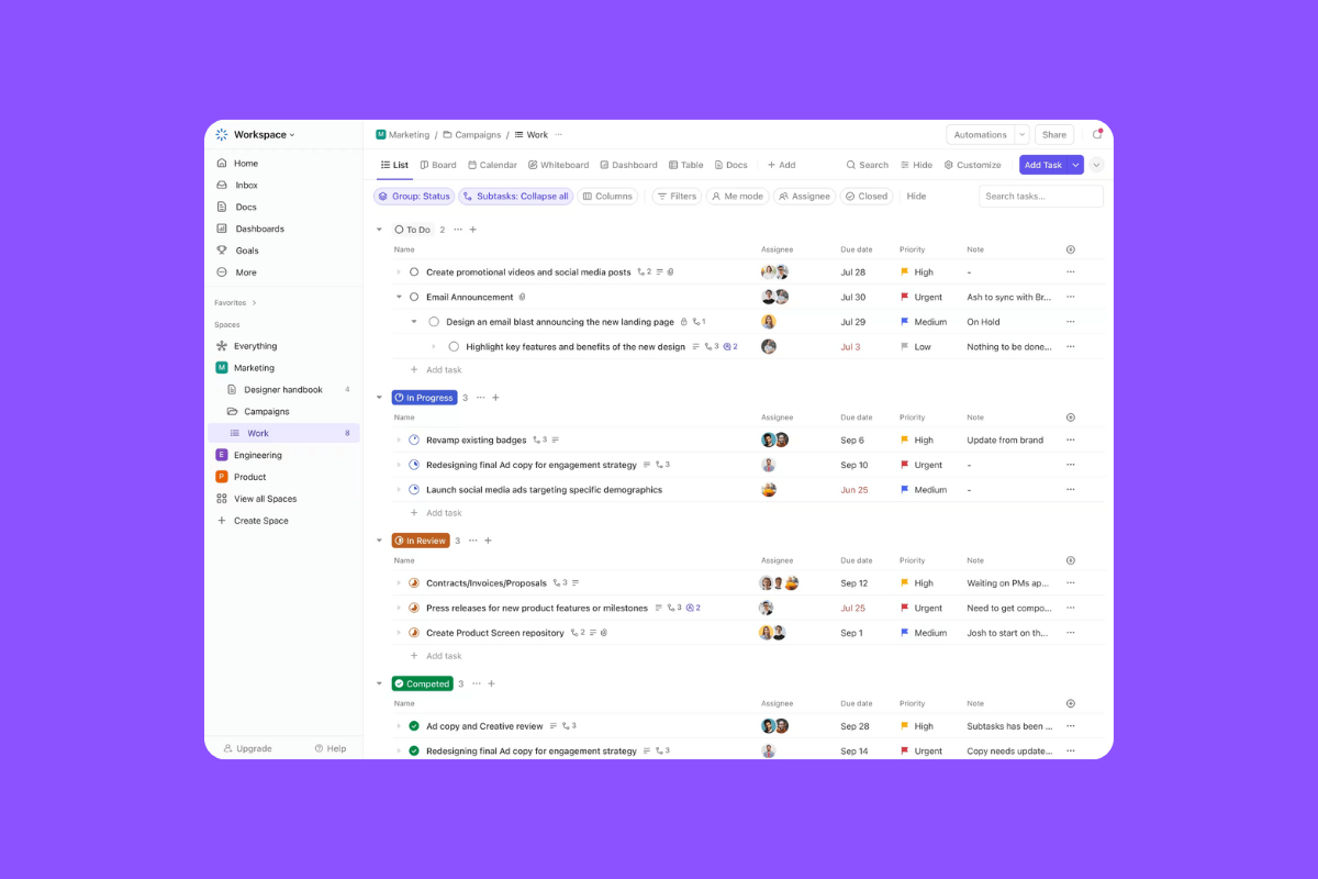 ClickUp is a comprehensive project management platform