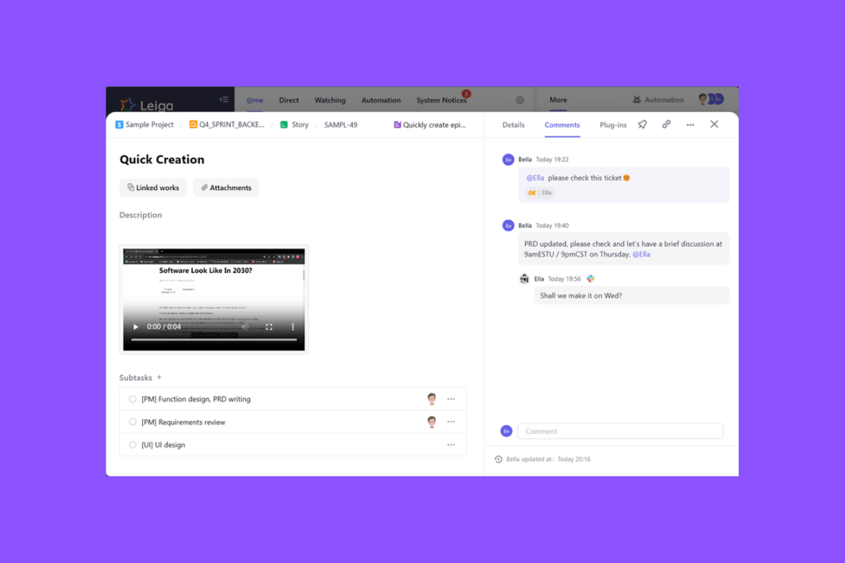 Access files, comments, task dashboards, and information in one place with Leiga.