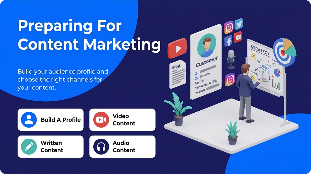 Preparing a content marketing strategy with audience profiles and content channels