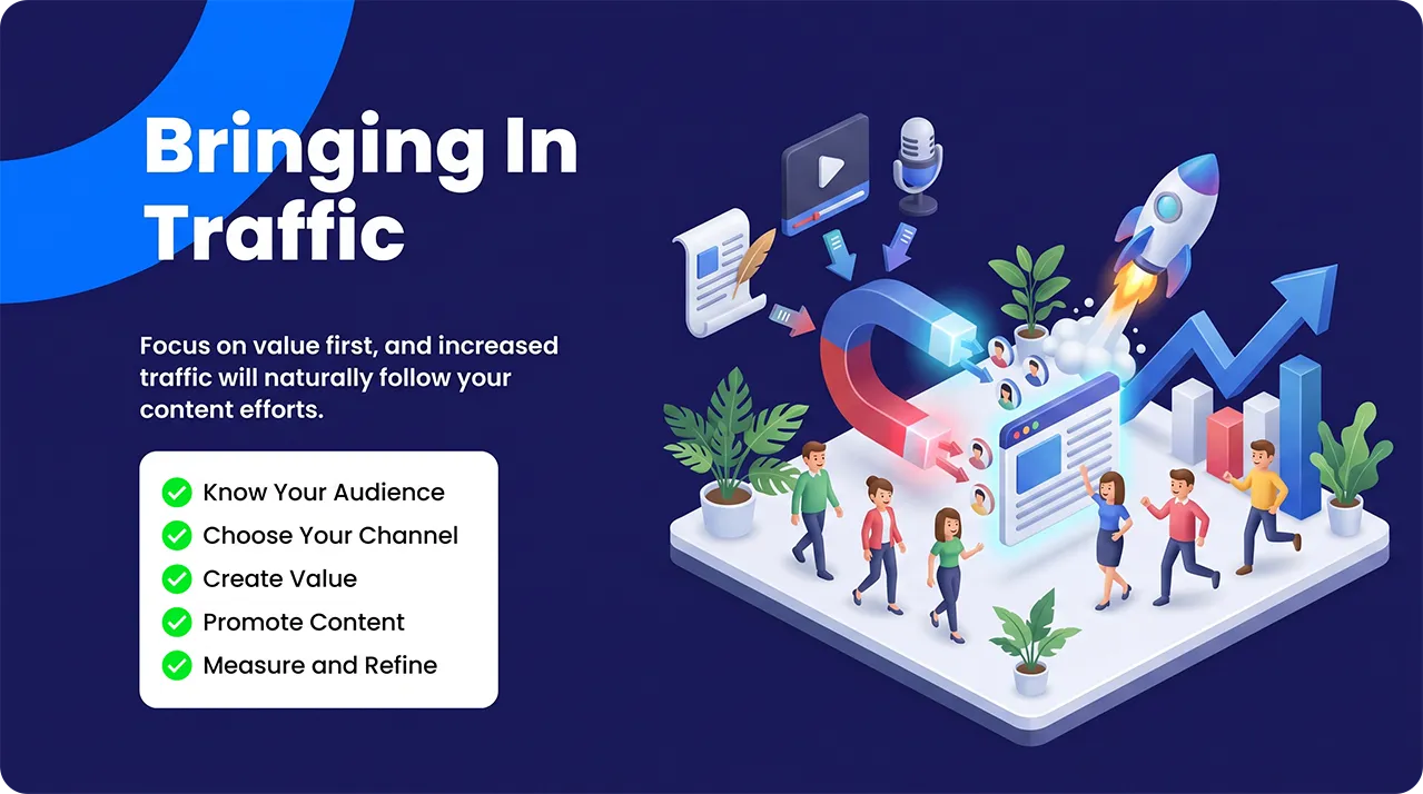 Bringing in website traffic through valuable content and content marketing steps