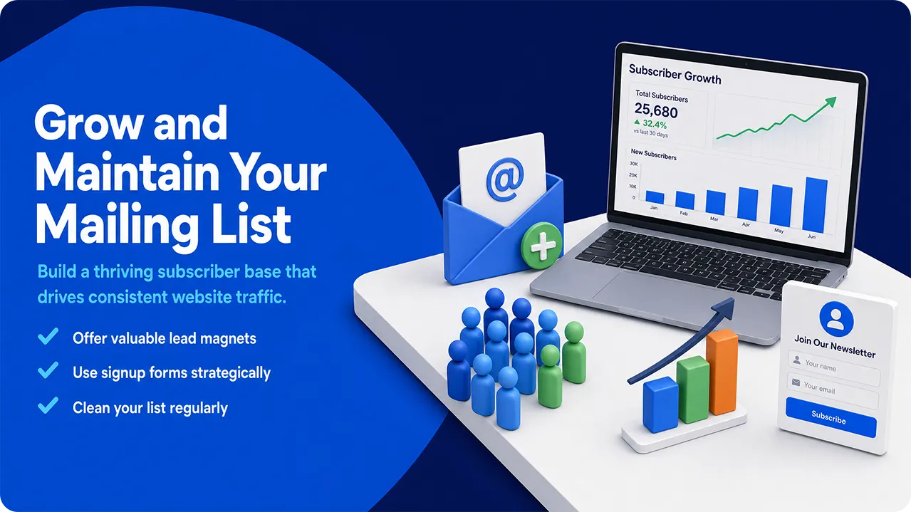 Growing and maintaining an email list to increase website traffic