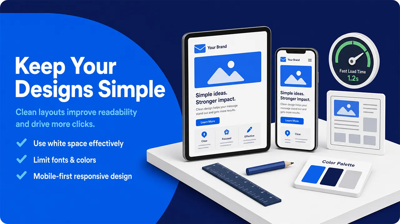 Simple responsive email design displayed on desktop, tablet, and mobile