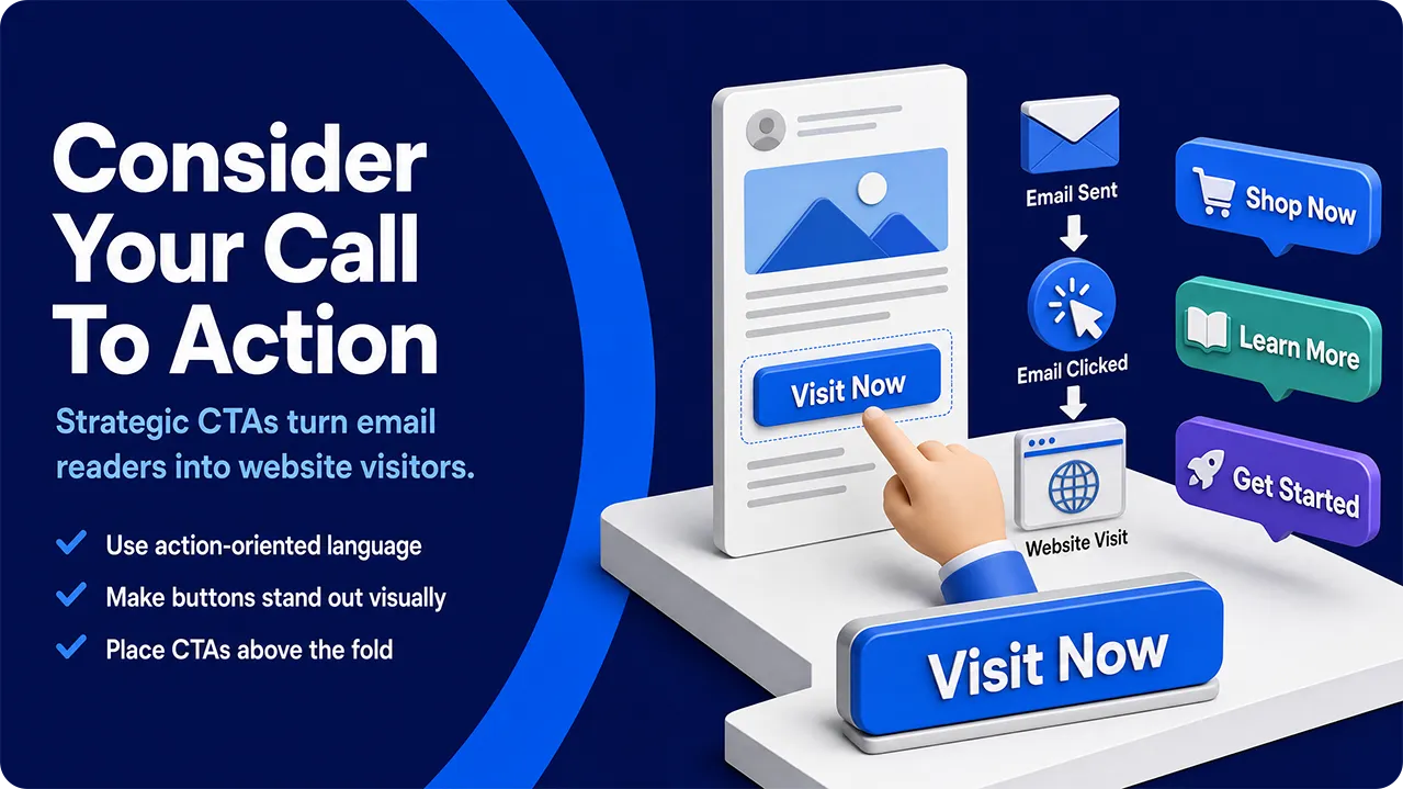 Email call-to-action button guiding readers from an email to a website