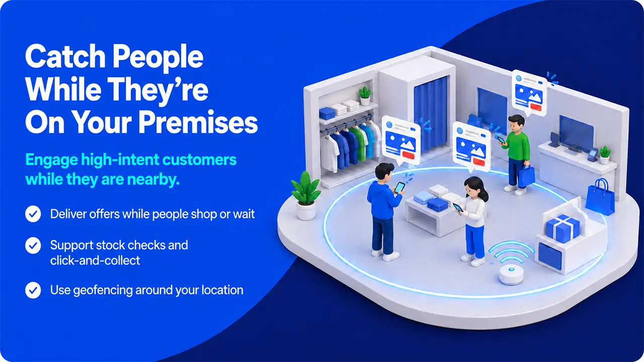 Geofenced ads reaching customers on their phones while they shop inside a physical store