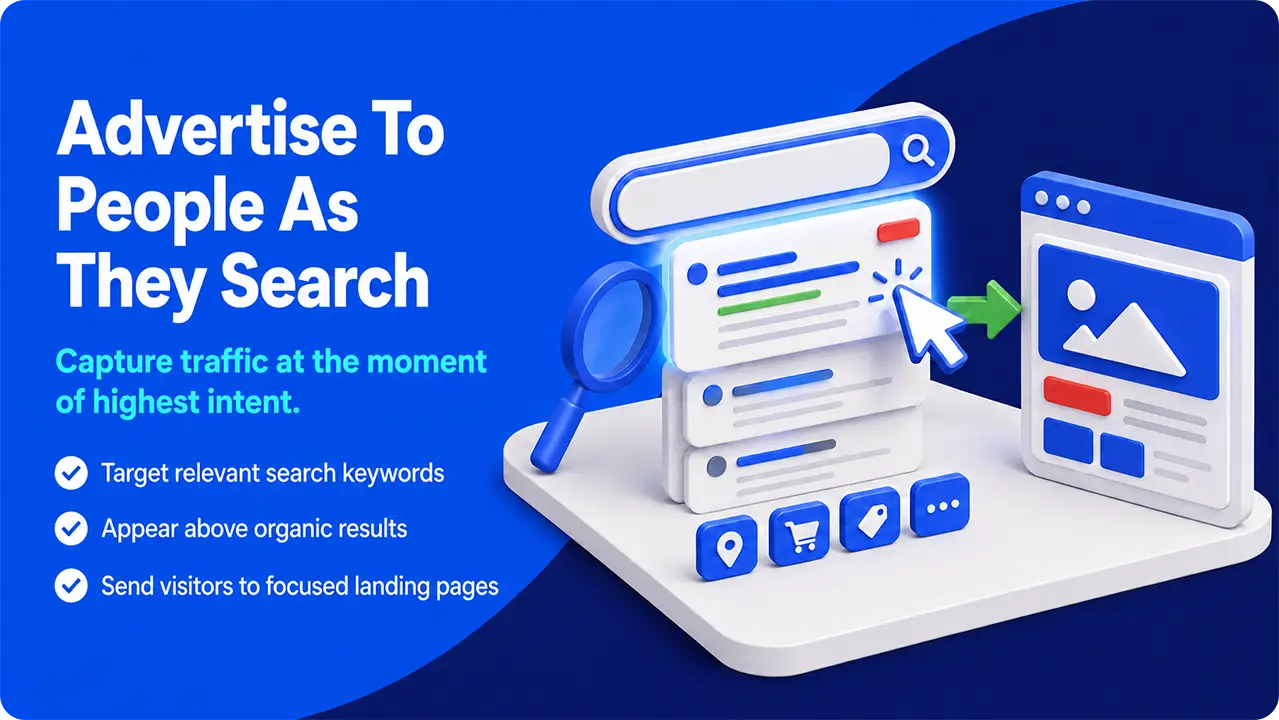 Paid search ad appearing above organic results and directing users to a targeted landing page