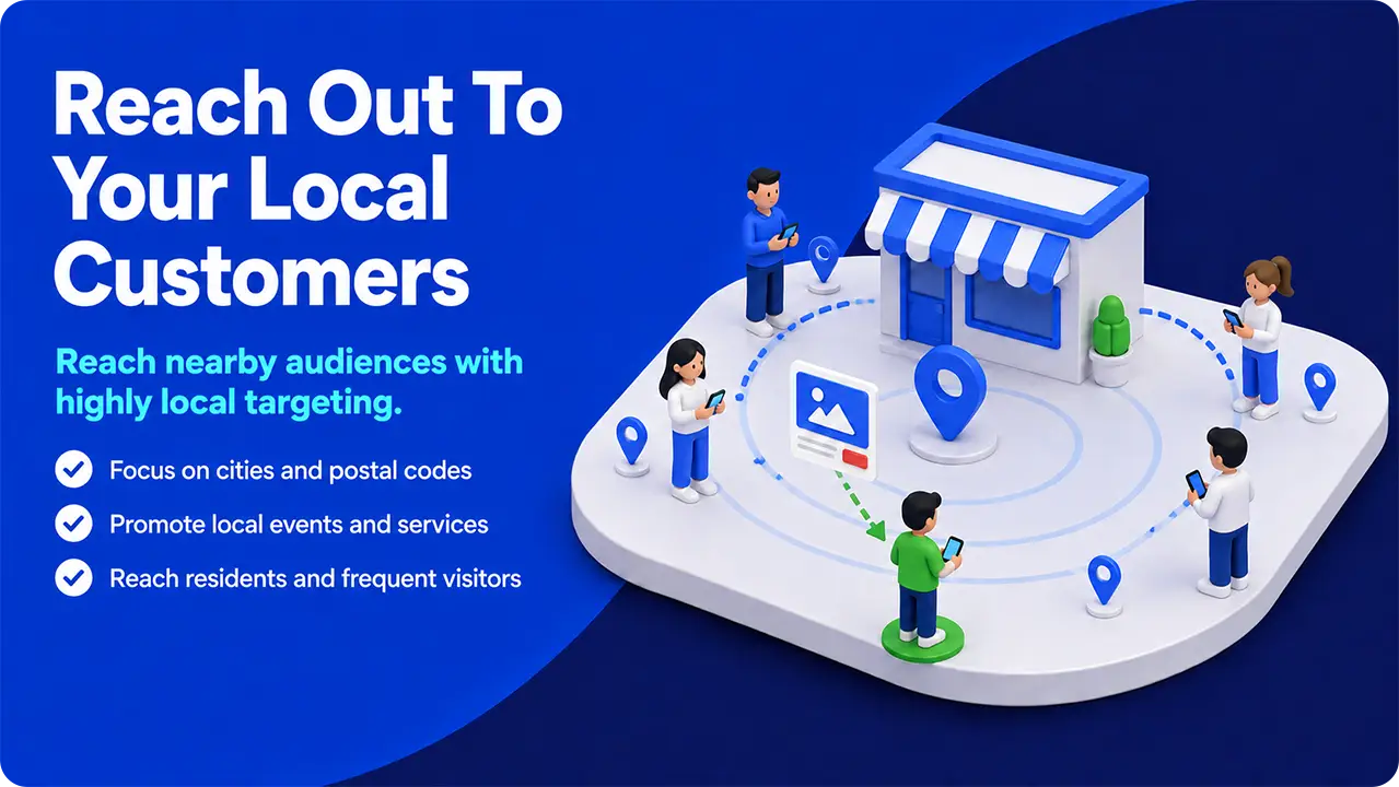 Local ad targeting around a storefront, reaching nearby customers within a defined geographic radius