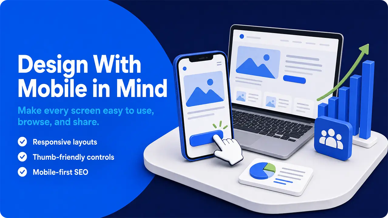 Mobile-first responsive website design on a smartphone and laptop.