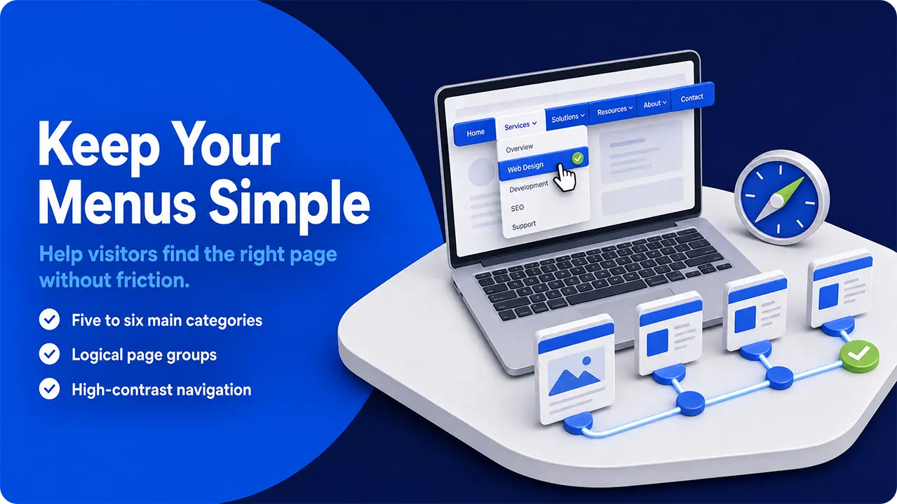 Simple website navigation menu with a clear user path.