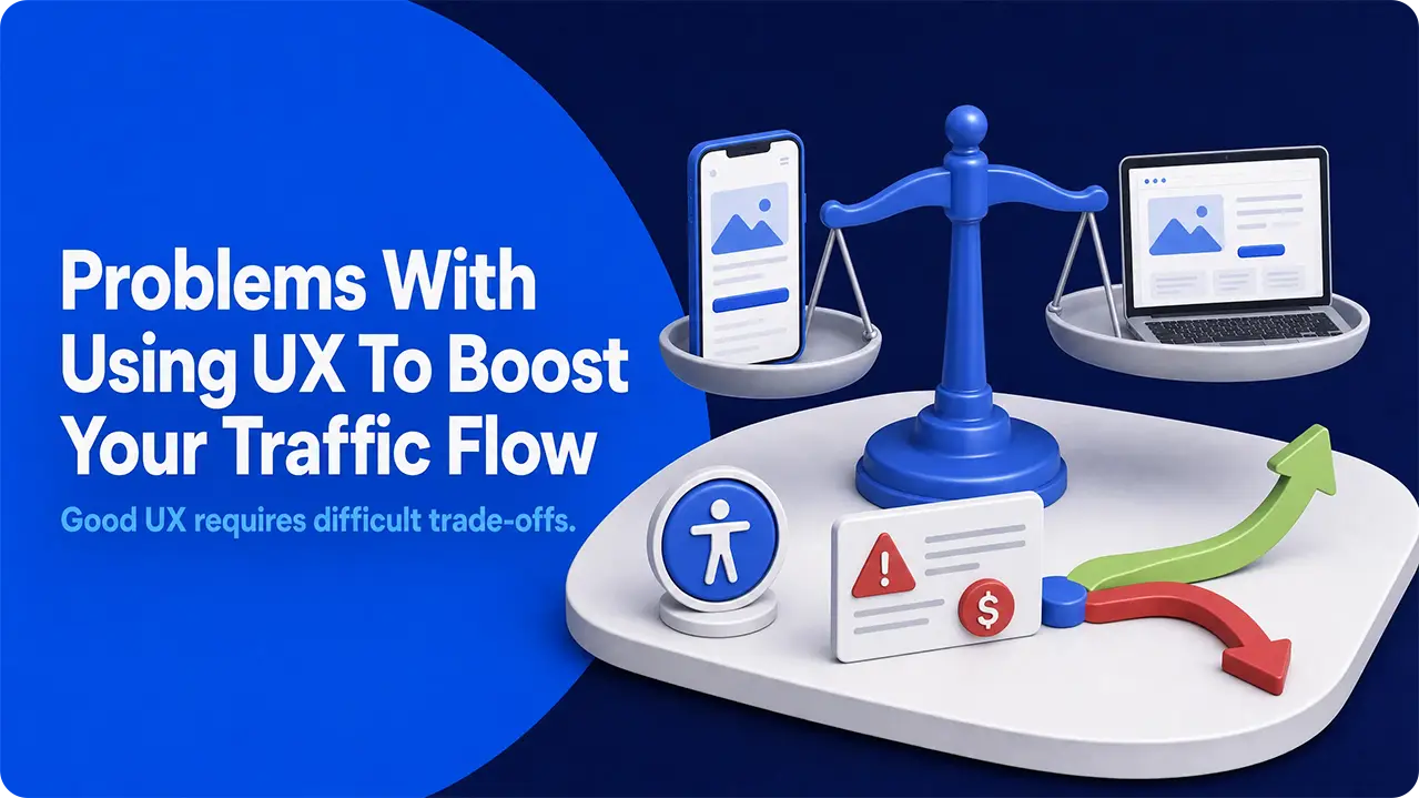 UX design trade-offs between mobile, desktop, accessibility, and traffic.