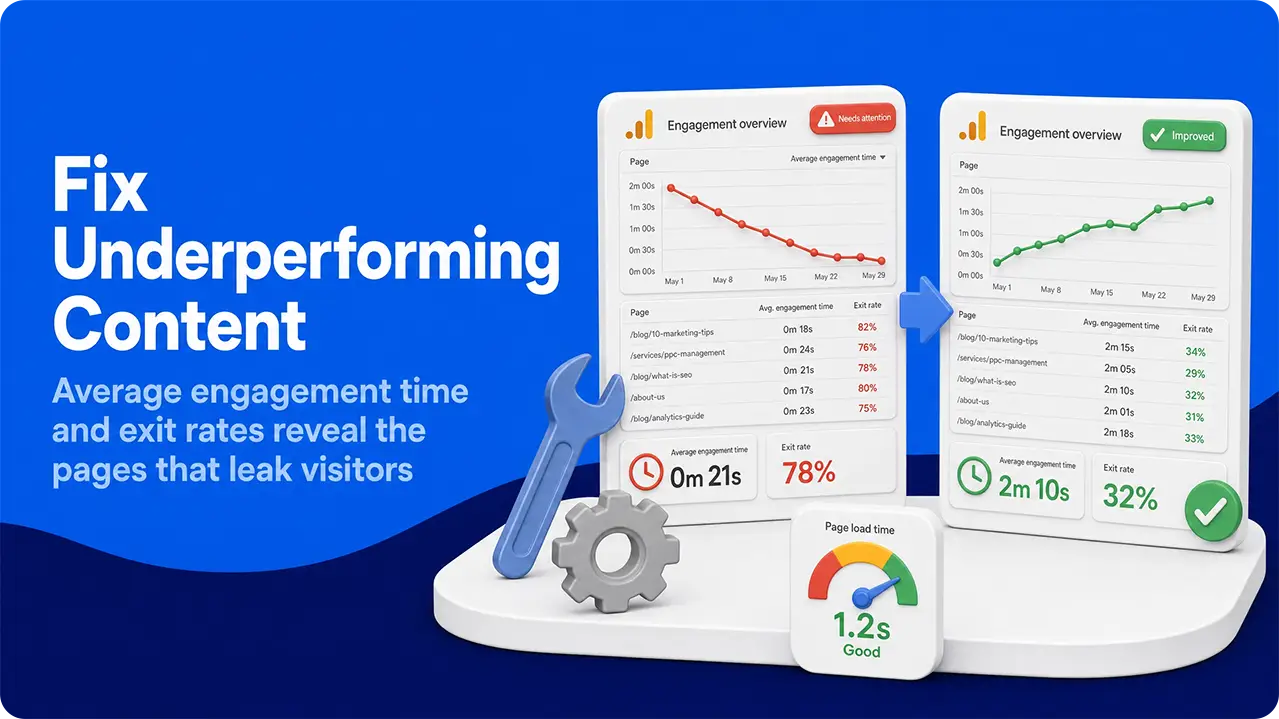 Fixing underperforming content: engagement report before and after optimization with improved exit rates