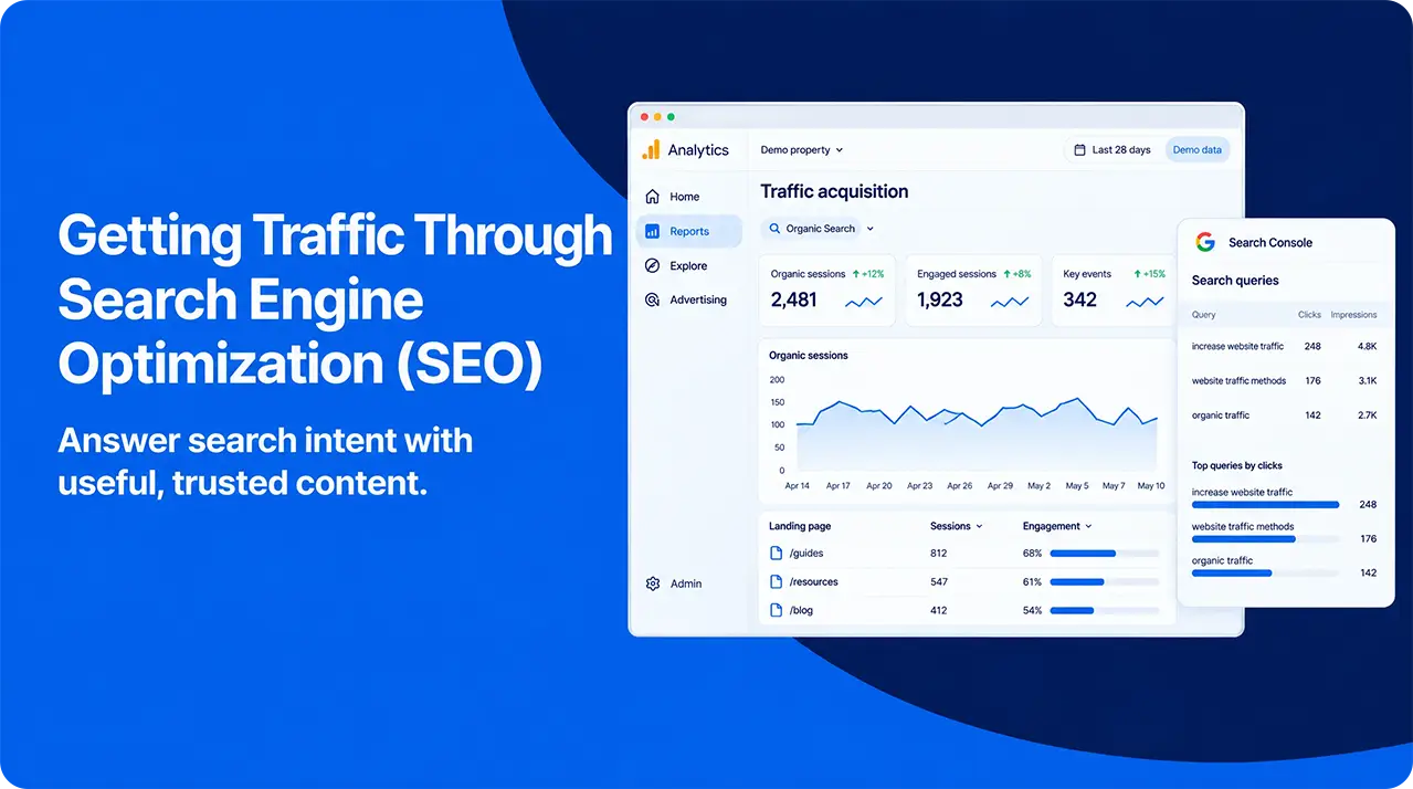 GA4 organic search report with a Search Console query overview