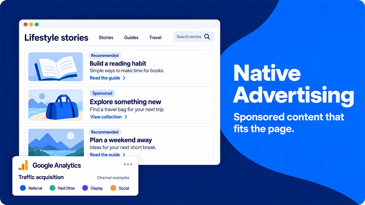 Native advertising shown as a sponsored travel bag recommendation within a lifestyle website’s content feed.