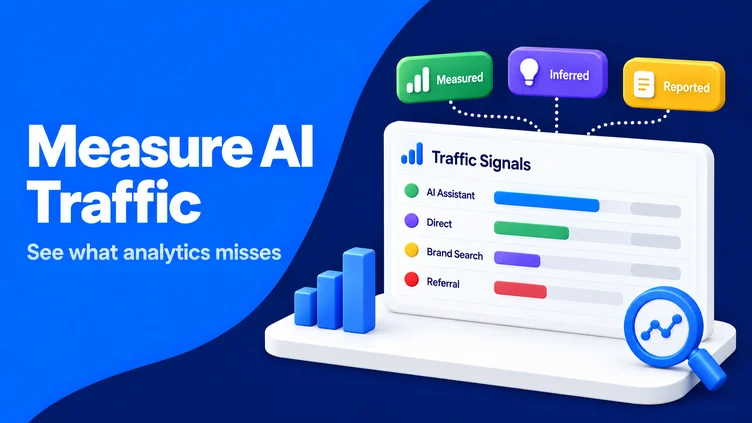 Analytics dashboard illustrates measured, inferred, and reported paths for understanding AI influenced website visits.