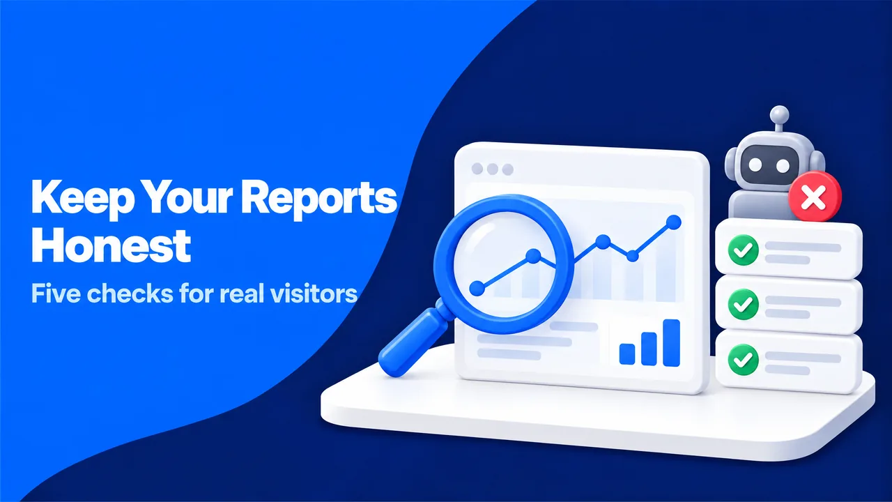 Analytics report checked with a magnifier to separate real visitors from bots