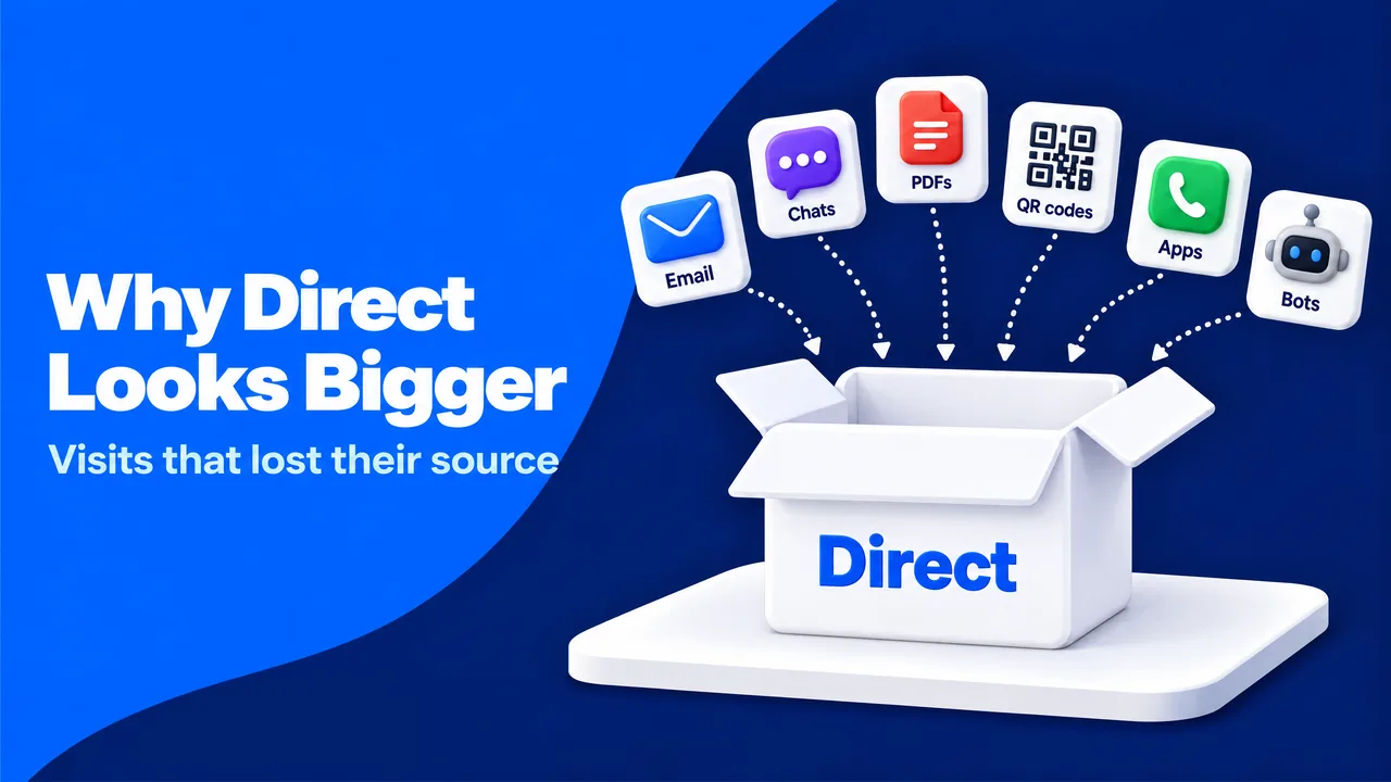 Why direct traffic looks bigger: visits from email, chats, PDFs, QR codes, apps and bots lose their source and fall into the Direct channel