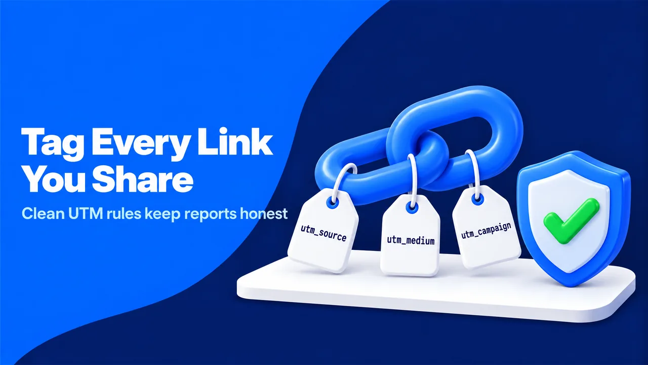 UTM tagging rules: utm_source, utm_medium and utm_campaign tags on every shared link keep traffic reports accurate