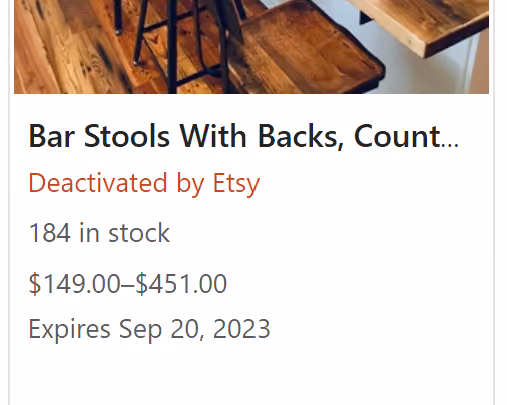 Etsy listings deactivated