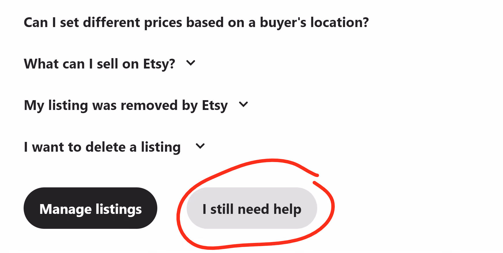 Etsy Help Center - how to get to Etsy chat