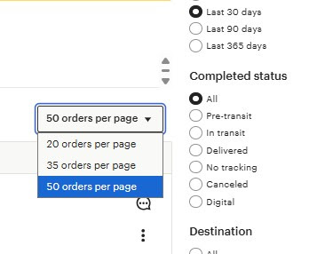 Etsy orders per page