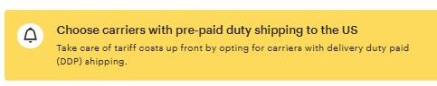 Etsy recommends DDP carriers
