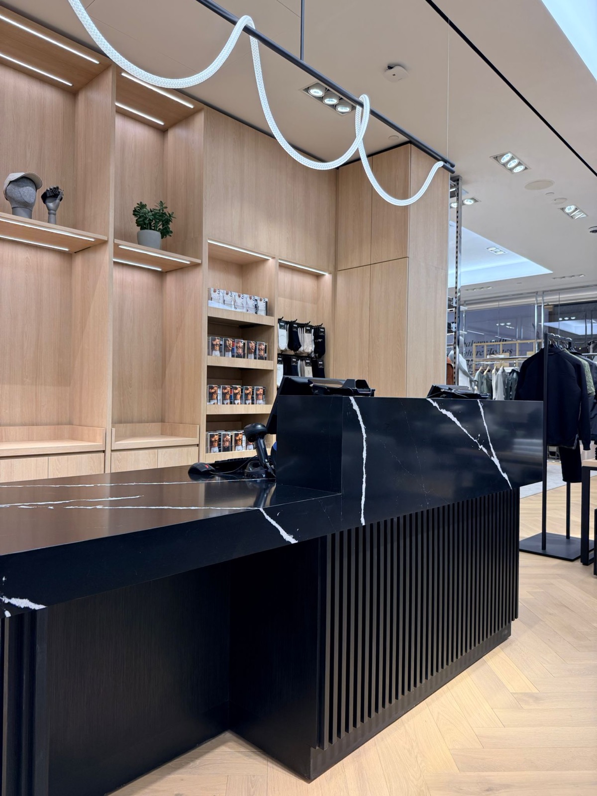 Custom black cash wrap counter