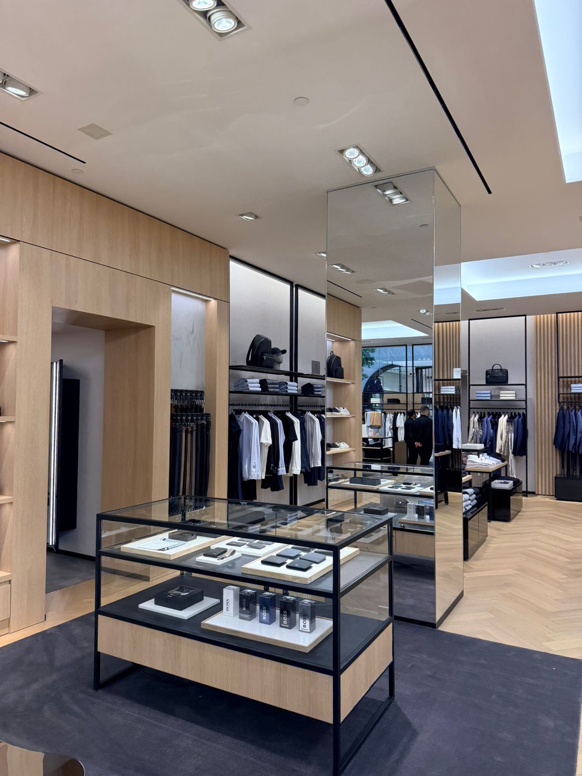 Glass display case and mirror