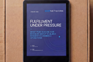ShipNetwork Peak Season 2025 ecommerce fulfillment report cover showing industry trends and benchmarks for order accuracy and shipping performance
