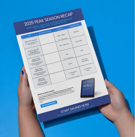 Preview of 2025 Peak Season Fulfillment Scorecard PDF showing performance assessment framework with fillable fields for benchmarking order accuracy, fulfillment speed, and operational metrics