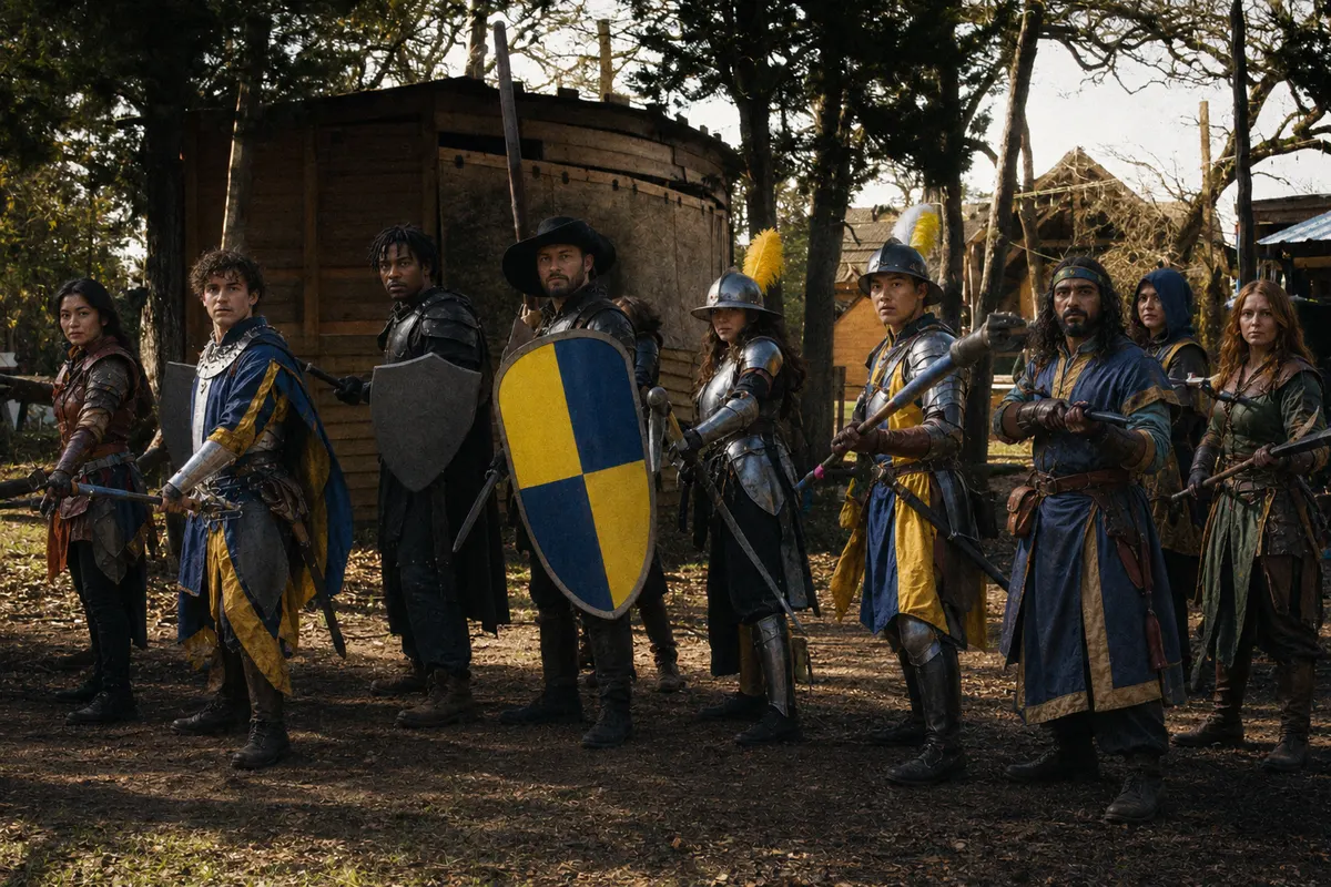 Armored formation in blue and yellow heraldry