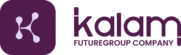 Kalam logo with a stylized letter K inside a rounded purple square and the text 'kalam FUTUREGROUP COMPANY'.
