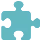 Teal-colored jigsaw puzzle piece with four connectors.