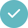 White check mark inside a teal circle.
