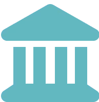 Icon of a classical bank or government building with a triangular roof and four pillars.