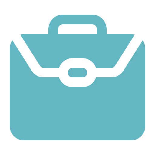 Icon of a turquoise briefcase with a black handle and clasp.