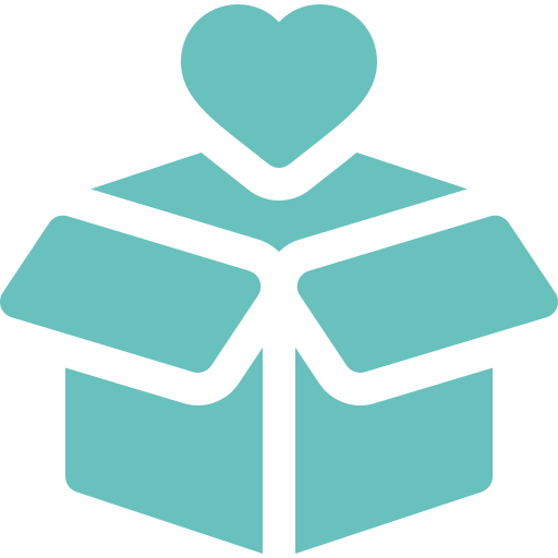 Open box with a heart symbol rising from it, representing charity or donation.