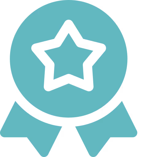 Blue award ribbon with a black outlined star in the center.