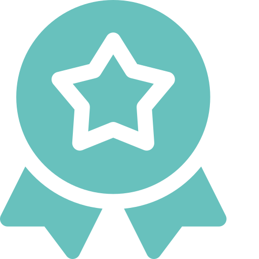 Blue award ribbon with a black outlined star in the center.