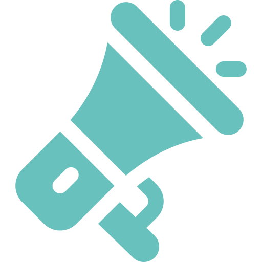 Icon of a teal megaphone with sound lines indicating it is active or broadcasting.