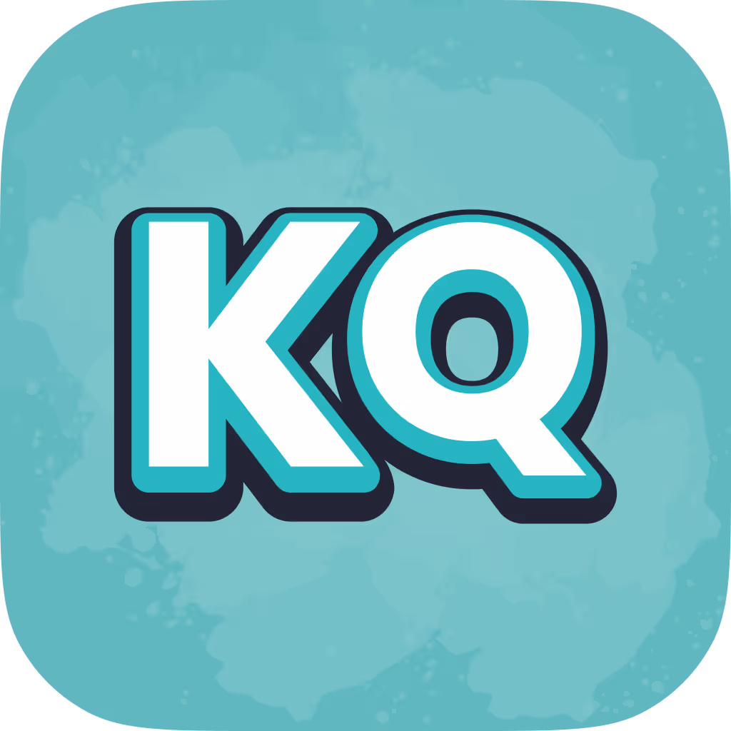 Stylized white letters K and Q with turquoise borders on a textured turquoise square background with rounded corners.