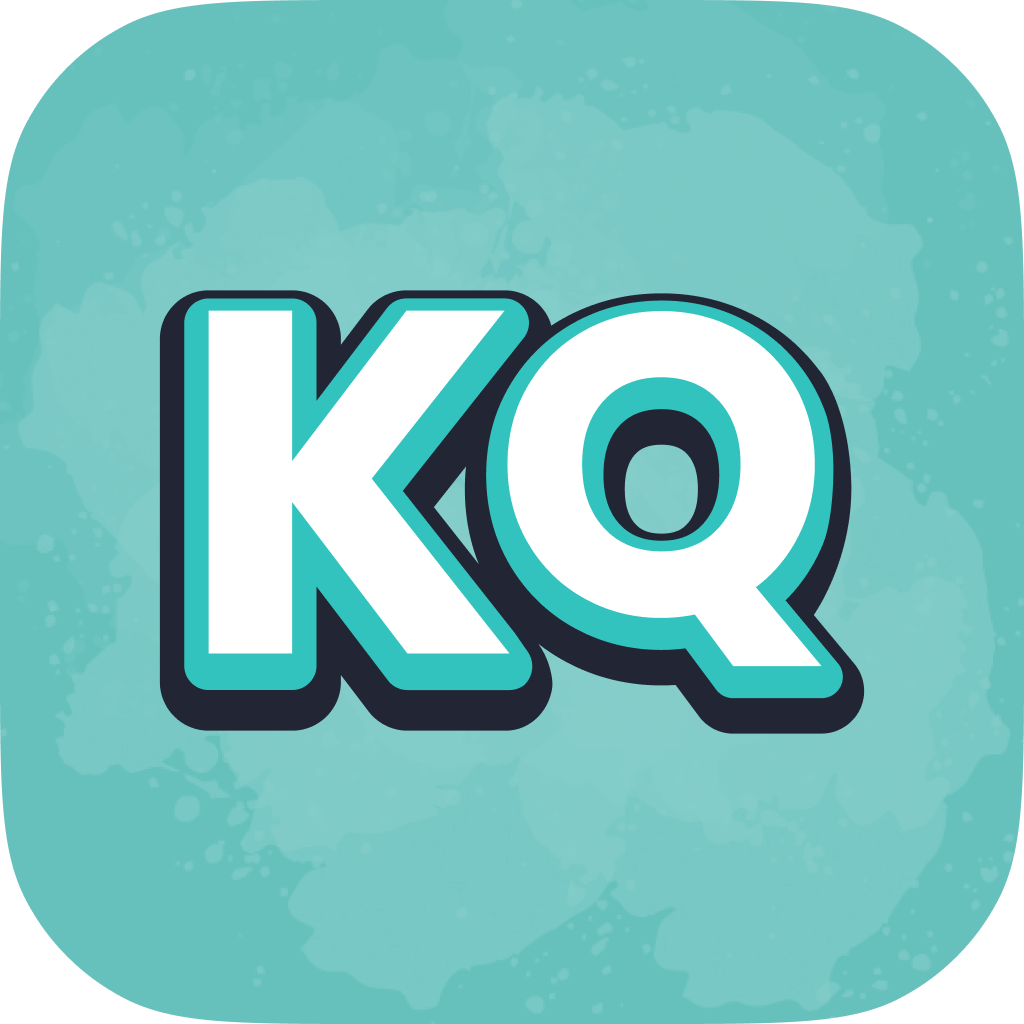 Stylized white letters K and Q with turquoise borders on a textured turquoise square background with rounded corners.