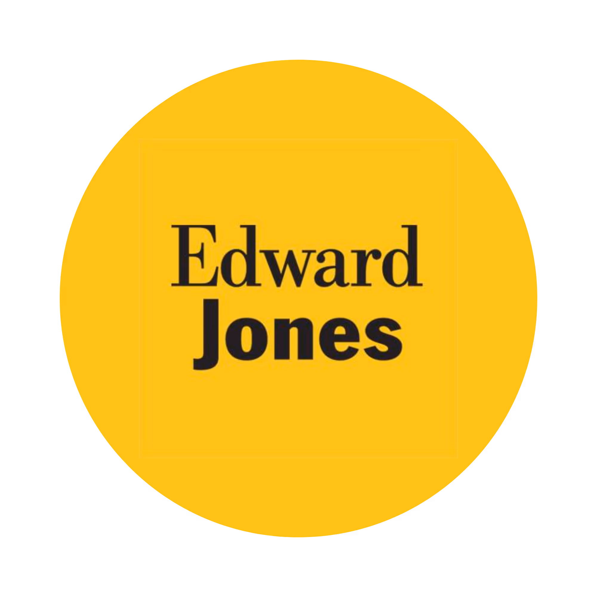 Edward Jones logo with black text on a yellow circular background.