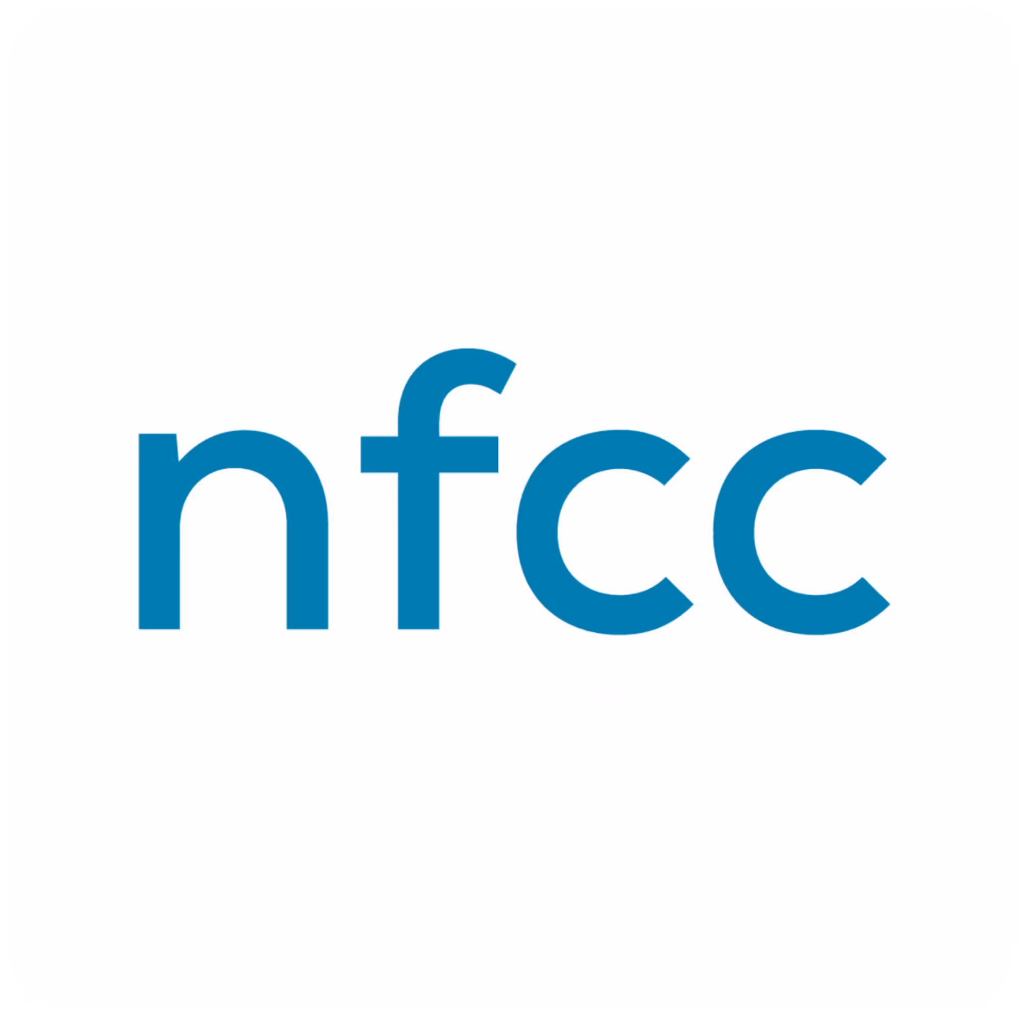 Blue lowercase letters nfcc on a white background.