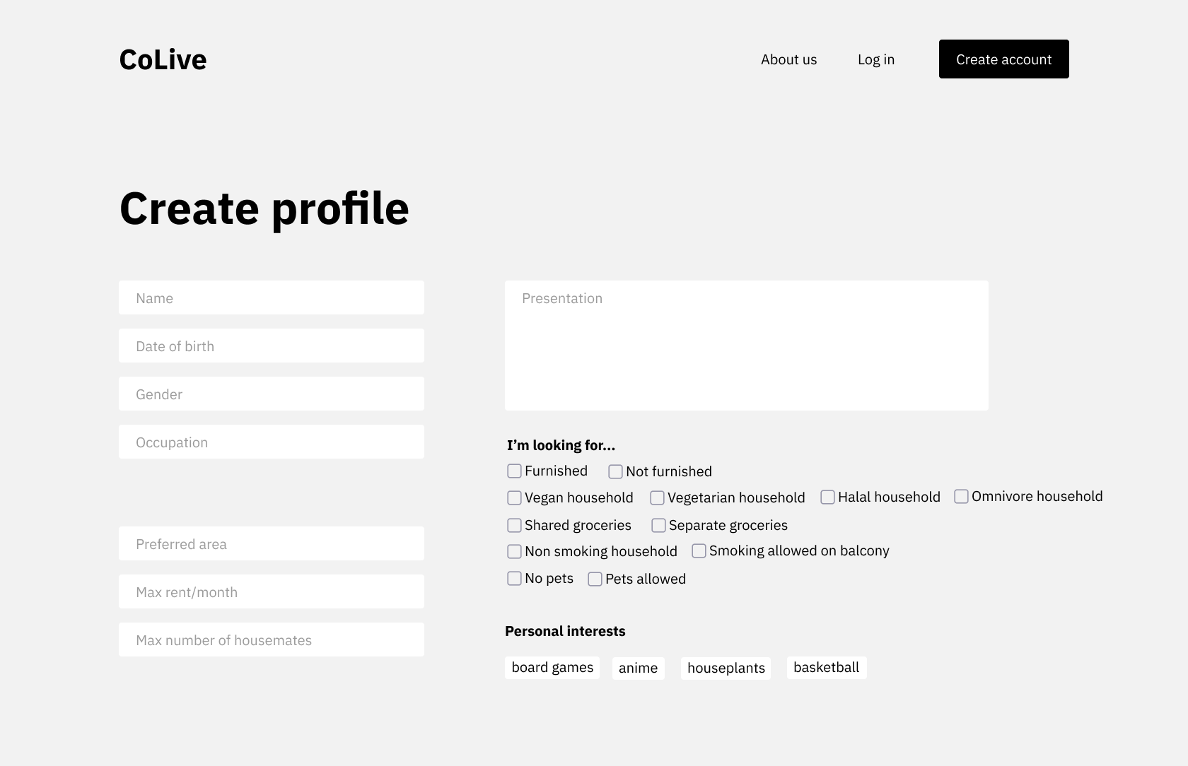Prototype - Create Profile
