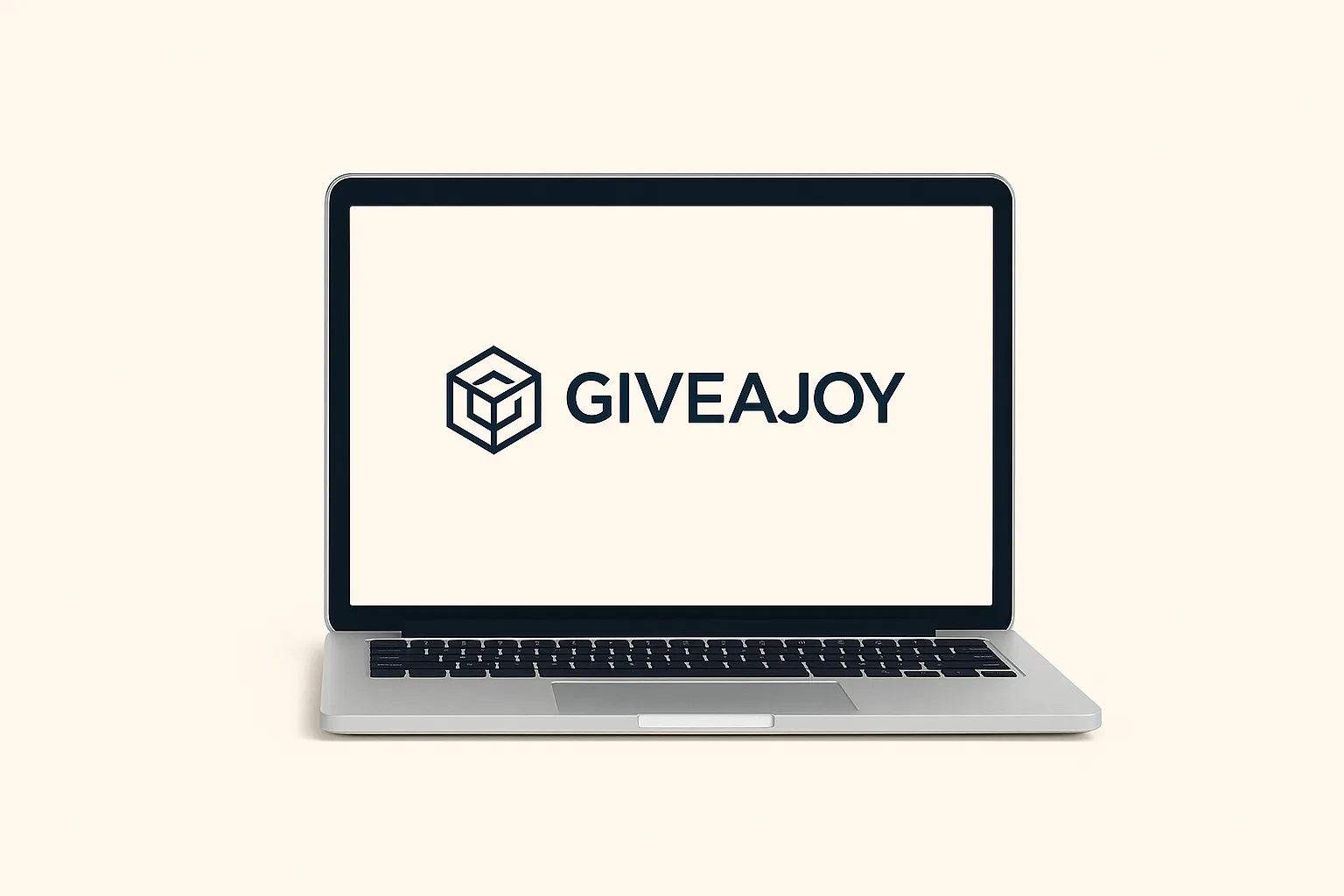 Laptop mit GIVEAJOY logo auf dem DIsplay
