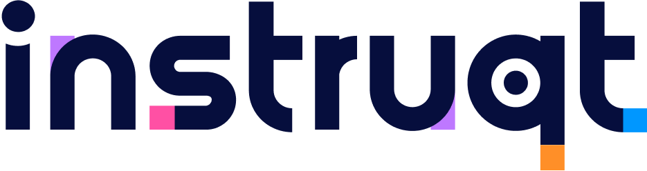 Instruqt brand logo with stylized lowercase letters and colorful square accents.