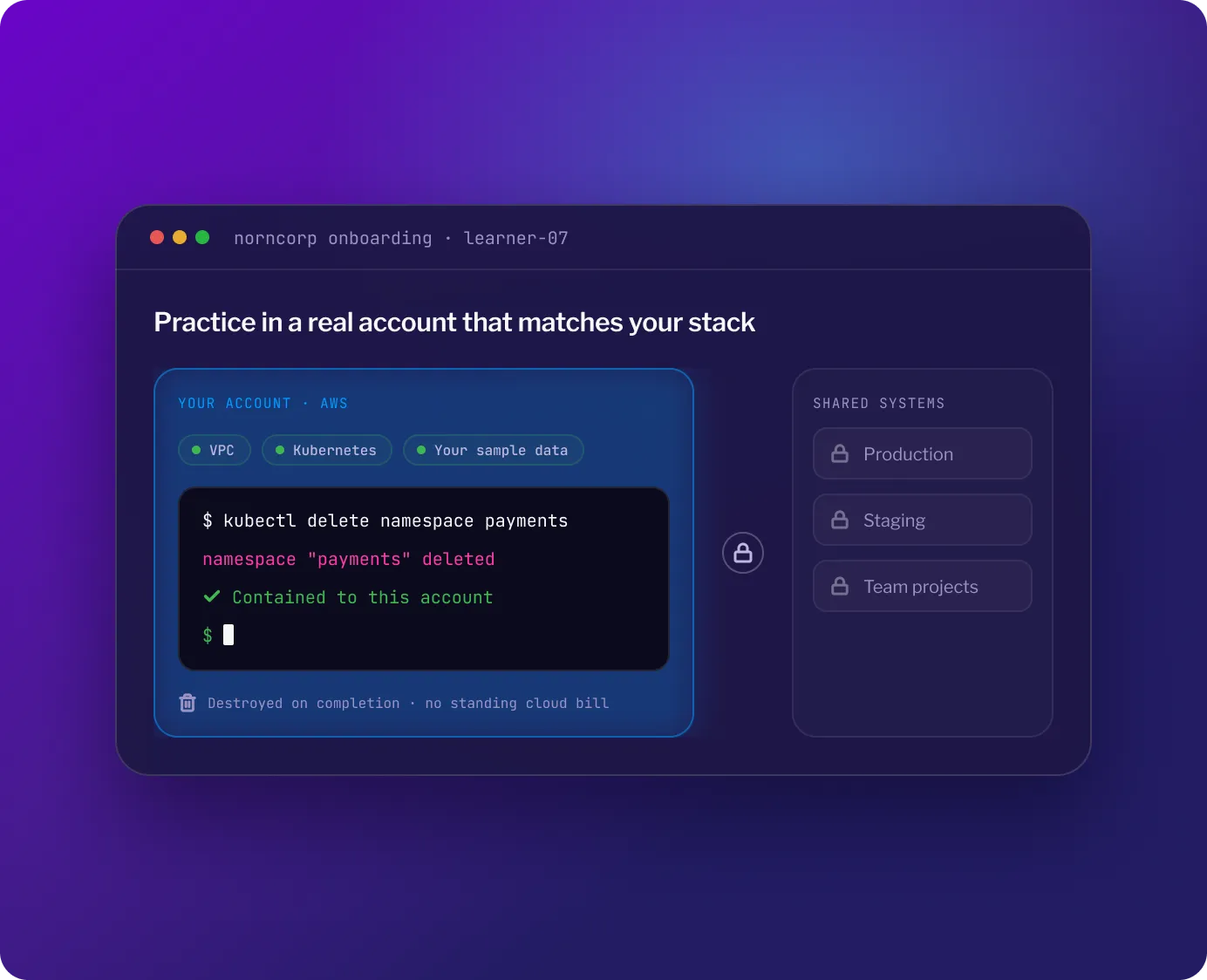 Screenshot of an onboarding lab running in a real cloud account