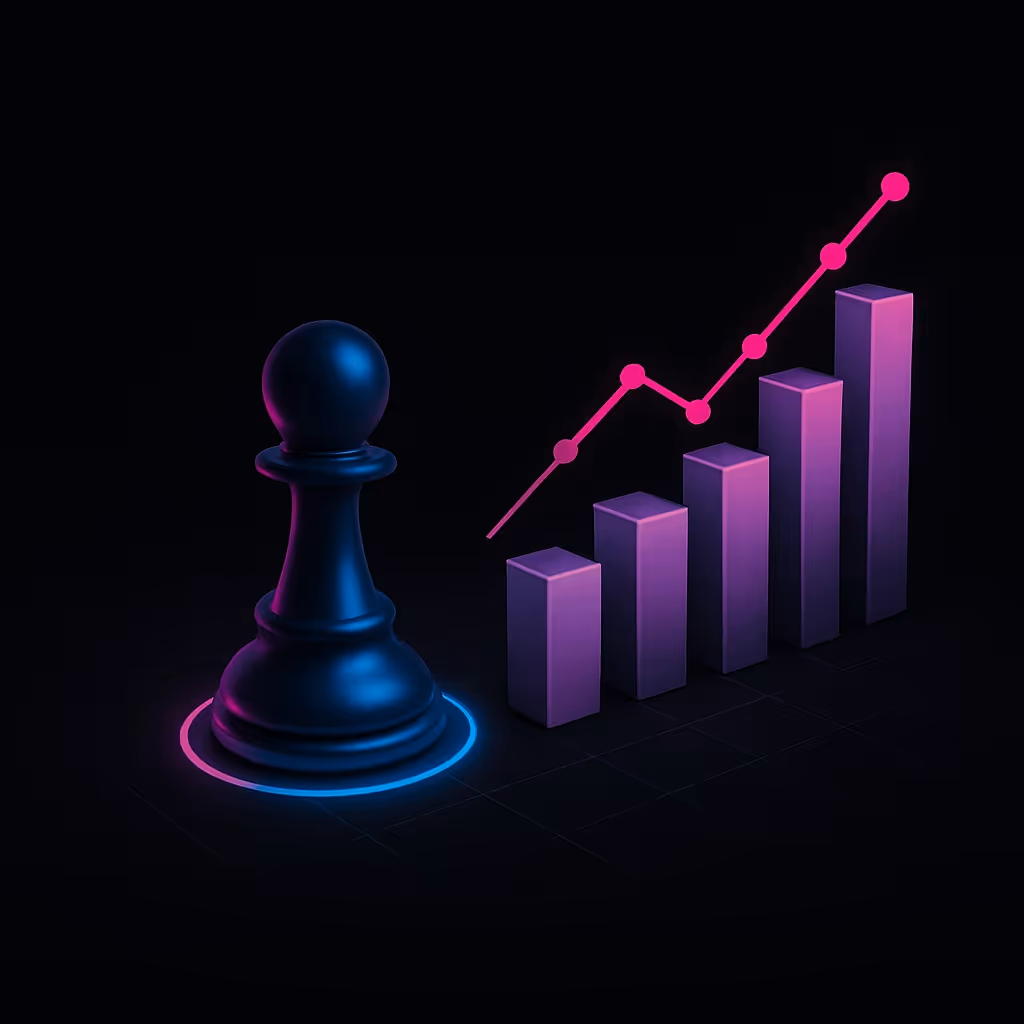 Chess piece with graph and bar chart, representing strategy and data analysis.