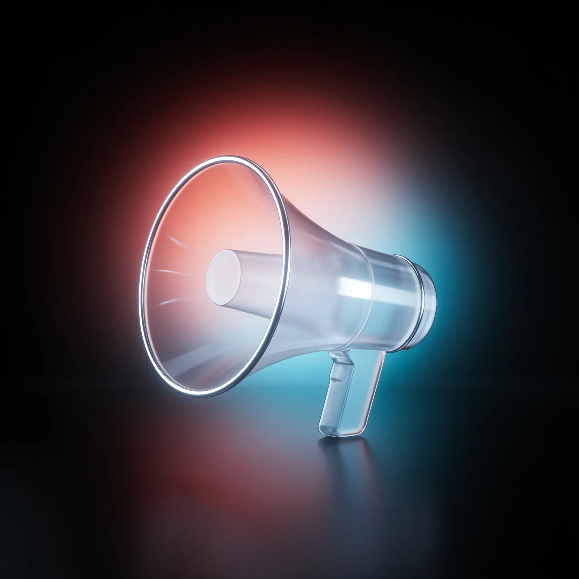 Glass megaphone icon symbolizing advocacy and impact marketing agency services for NGOs and purpose-driven brands